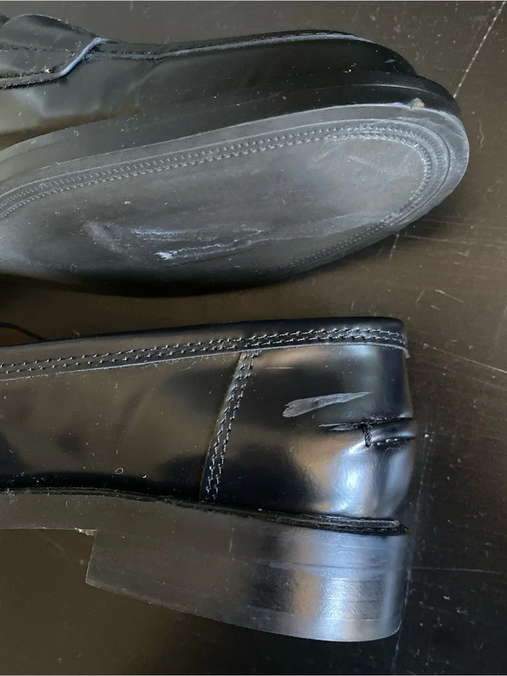 Sam Edelman Black Leather Penny Loafers with Gold Accent